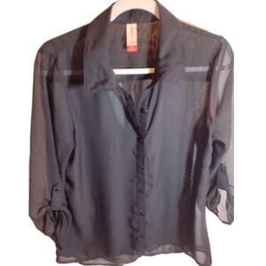 Sheer Black Button Blouse Fairycore Y2K Vintage Romantic Goth Junior Lg 11/13